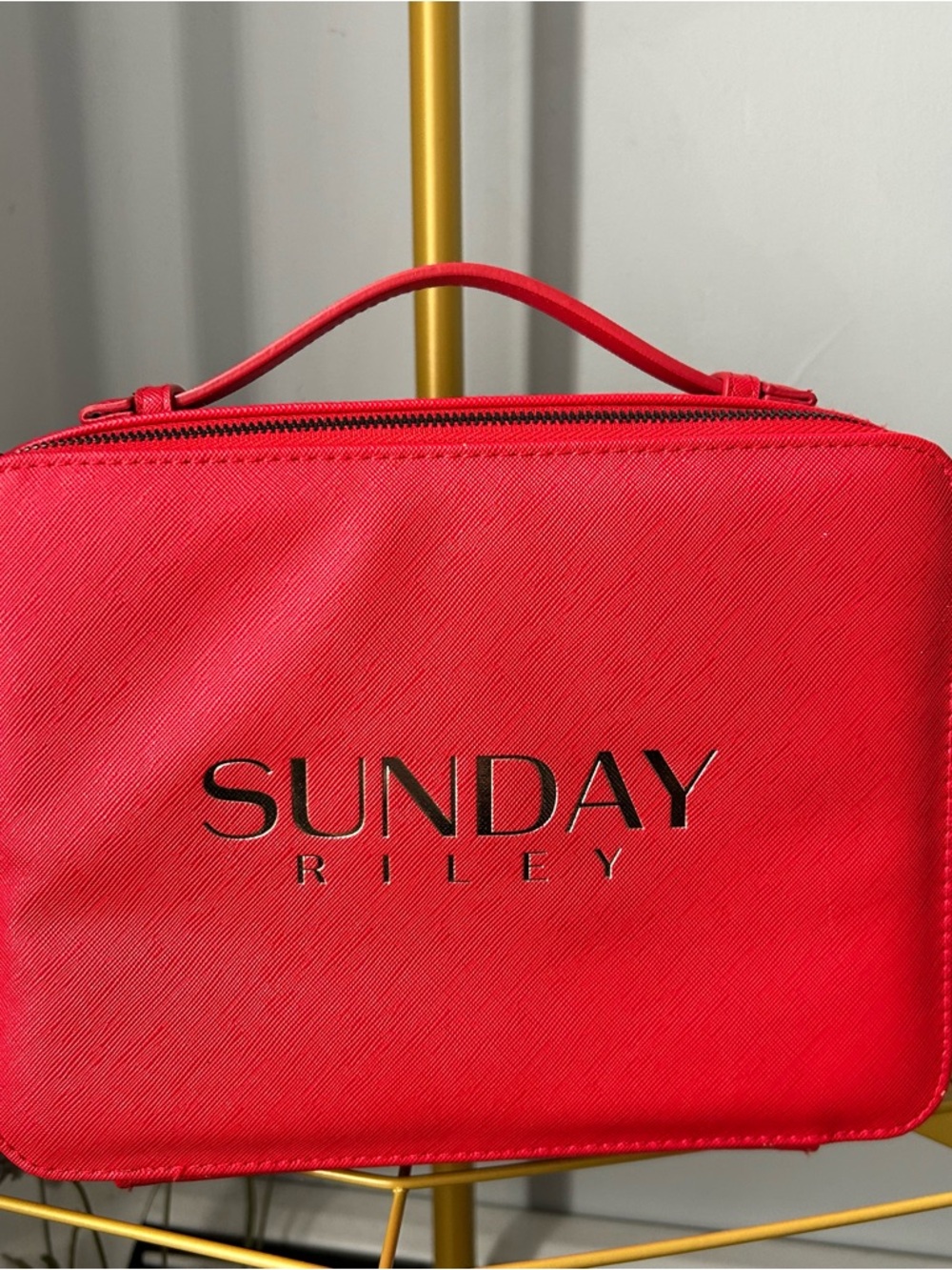 Sunday Riley Red Structured Travel Cosmetic Case with Top Handle suitcase OS